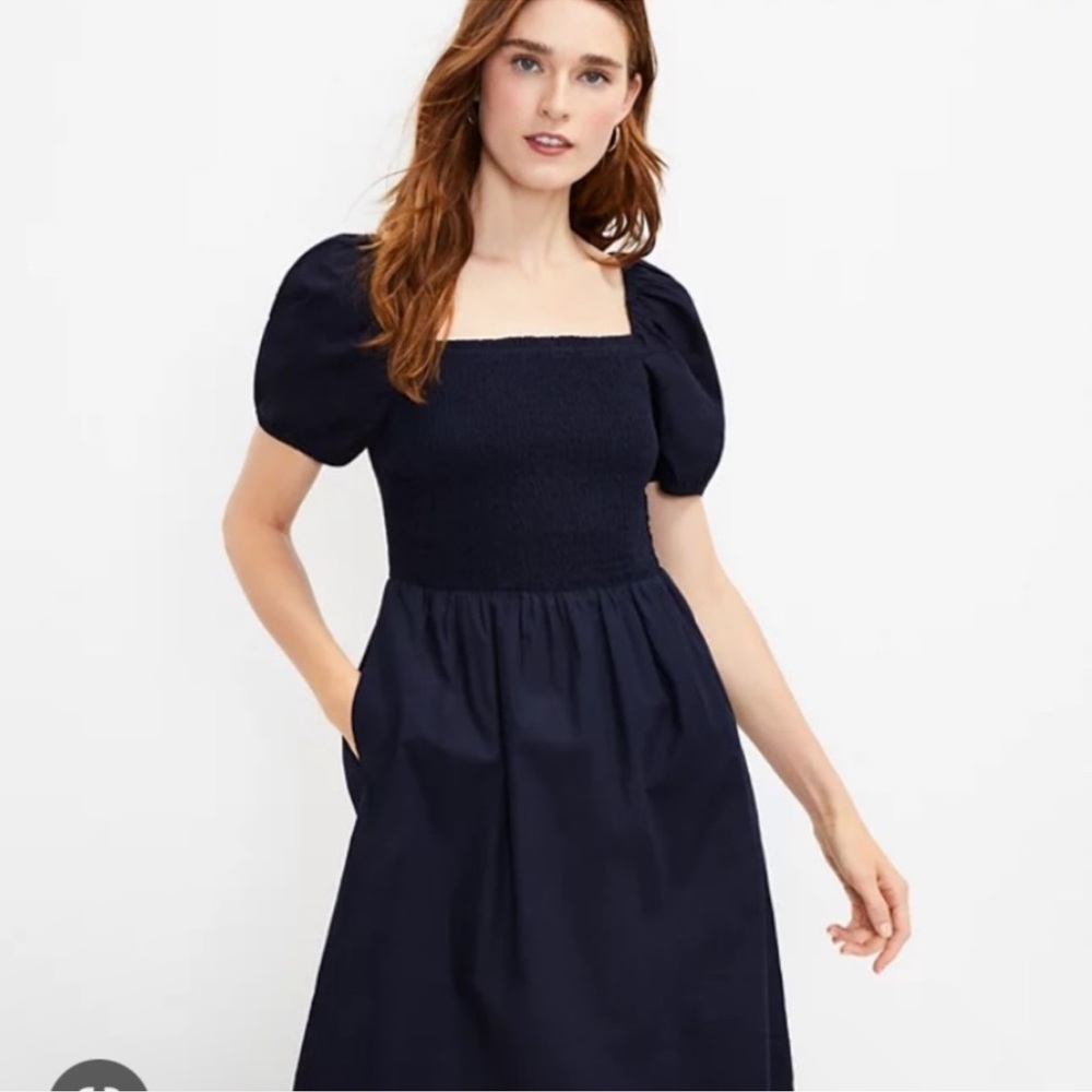 LOFT Smock Dress with Puff Sleeves